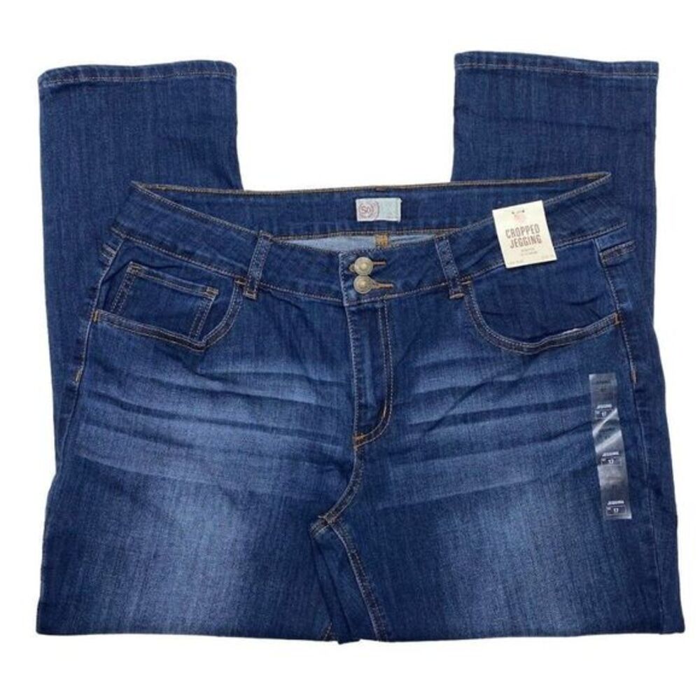 SO Cropped Jegging Jeans Juniors' 17 XXL Blue Stretch Low-Rise Denim Pockets NEW